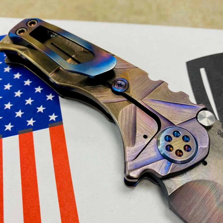 Medford Micro Praetorian T 3V 2.8" Vulcan Tanto Violet Bronze Stained Glass Handles Knife Serial 302-106 - Image 7