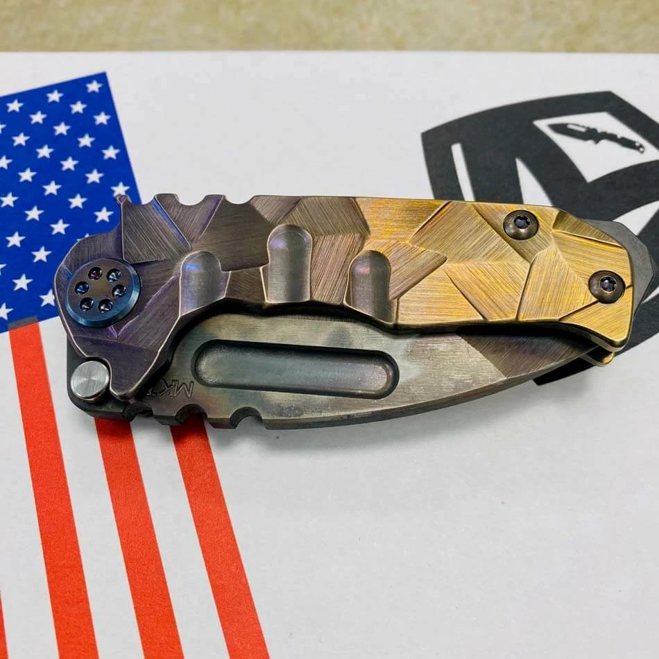 Medford Micro Praetorian T 3V 2.8" Vulcan Tanto Violet Bronze Stained Glass Handles Knife Serial 302-106 - Image 8