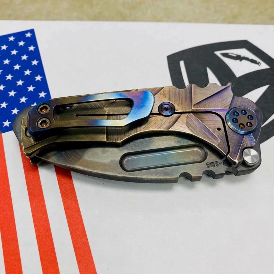 Medford Micro Praetorian T 3V 2.8" Vulcan Tanto Violet Bronze Stained Glass Handles Knife Serial 302-106 - Image 9