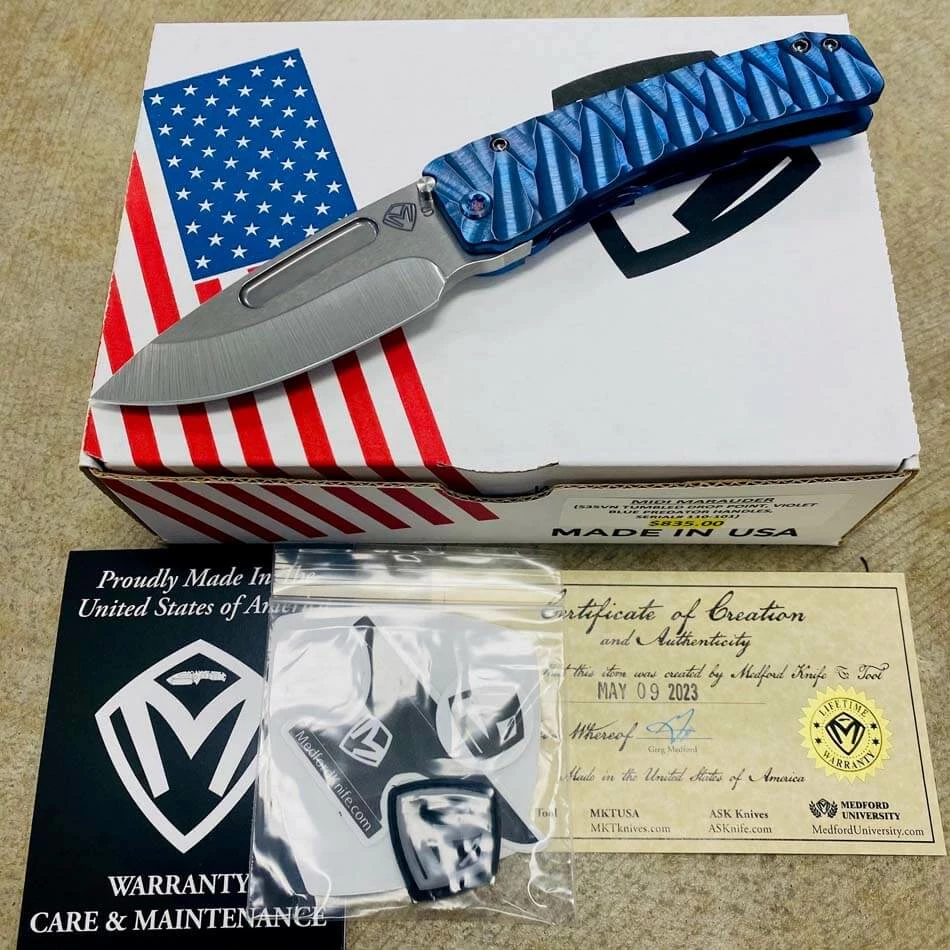 Medford Midi Marauder S35VN Tumbled 3.25" Drop Point Violet Blue Predator Handles Knife 110-101 BLADE SHOW 2023