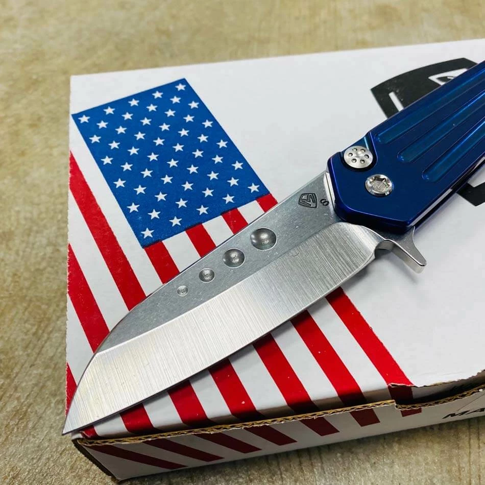 Medford Nosferatu Flipper 3.5" S35VN Blue Handles Standard Hardware Folding Knife - Image 3