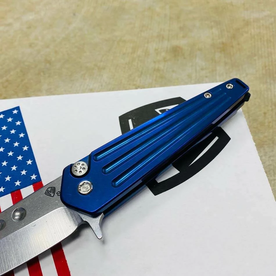 Medford Nosferatu Flipper 3.5" S35VN Blue Handles Standard Hardware Folding Knife - Image 4