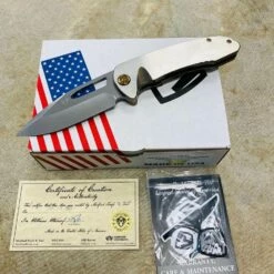 Medford On Belay S35VN Tumbled Blade 4.125" Bronze Violet With Faced Silver Flats Handles Violet Bronze Clip Knife Serial 201-004