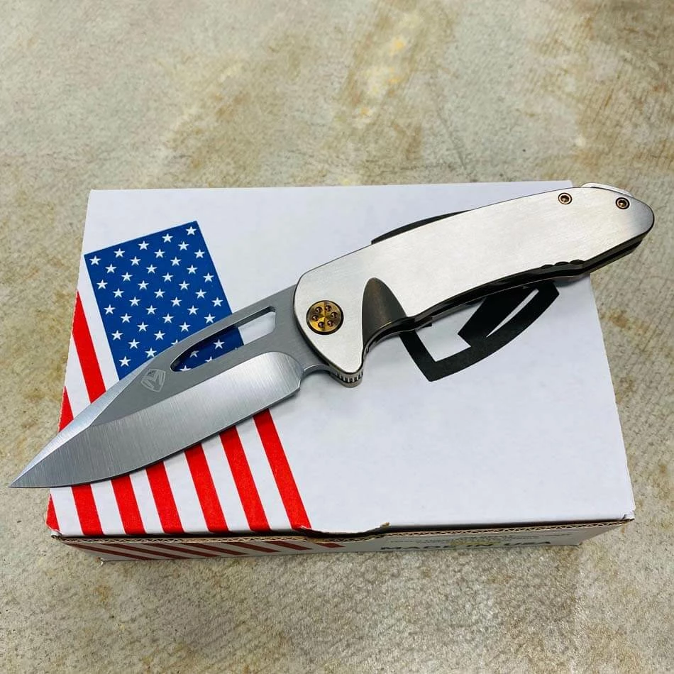 Medford On Belay S35VN Tumbled Blade 4.125" Bronze Violet With Faced Silver Flats Handles Violet Bronze Clip Knife Serial 201-004 - Image 2