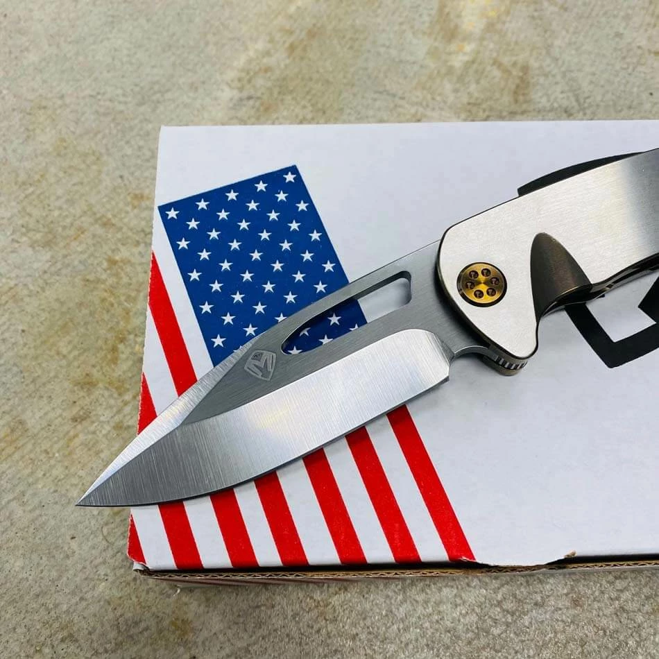 Medford On Belay S35VN Tumbled Blade 4.125" Bronze Violet With Faced Silver Flats Handles Violet Bronze Clip Knife Serial 201-004 - Image 3