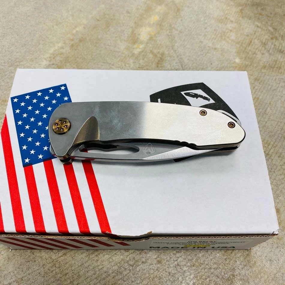 Medford On Belay S35VN Tumbled Blade 4.125" Bronze Violet With Faced Silver Flats Handles Violet Bronze Clip Knife Serial 201-004 - Image 8