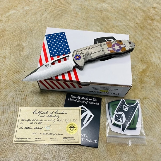 Medford On Belay S35VN Stainless Blade 4.125" Blade Star And Bars Rivets Knife Flamed Hardware Serial 94-064