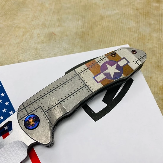 Medford On Belay S35VN Stainless Blade 4.125" Blade Star And Bars Rivets Knife Flamed Hardware Serial 94-064 - Image 4