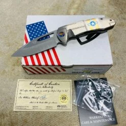 Medford On Belay S35VN Tumbled Blade 4.125" Star And Bars Rivets Knife Flamed Hardware Serial 201-089