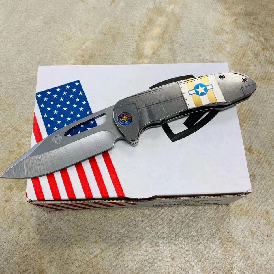 Medford On Belay S35VN Tumbled Blade 4.125" Star And Bars Rivets Knife Flamed Hardware Serial 201-089 - Image 2