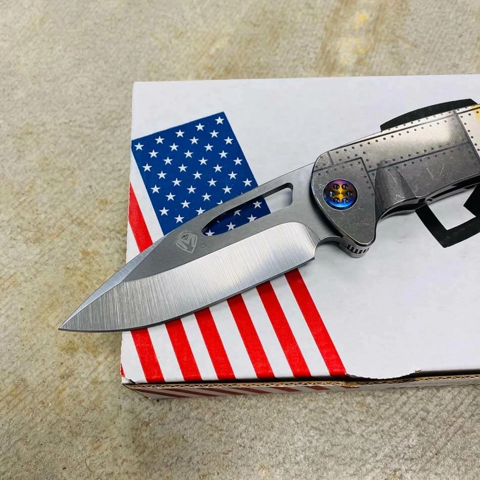 Medford On Belay S35VN Tumbled Blade 4.125" Star And Bars Rivets Knife Flamed Hardware Serial 201-089 - Image 3