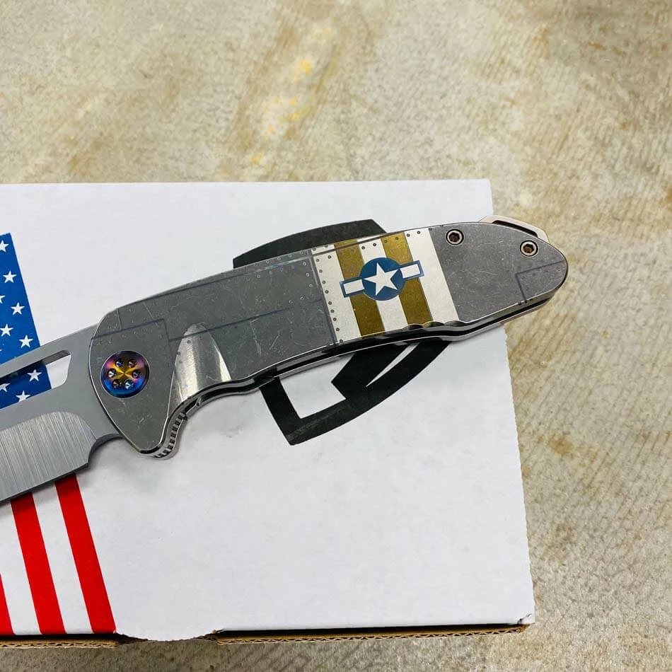 Medford On Belay S35VN Tumbled Blade 4.125" Star And Bars Rivets Knife Flamed Hardware Serial 201-089 - Image 4