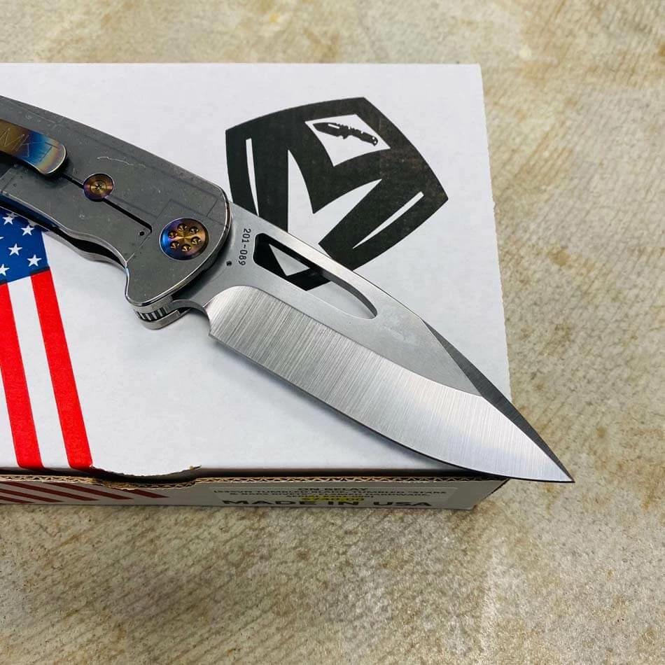 Medford On Belay S35VN Tumbled Blade 4.125" Star And Bars Rivets Knife Flamed Hardware Serial 201-089 - Image 6