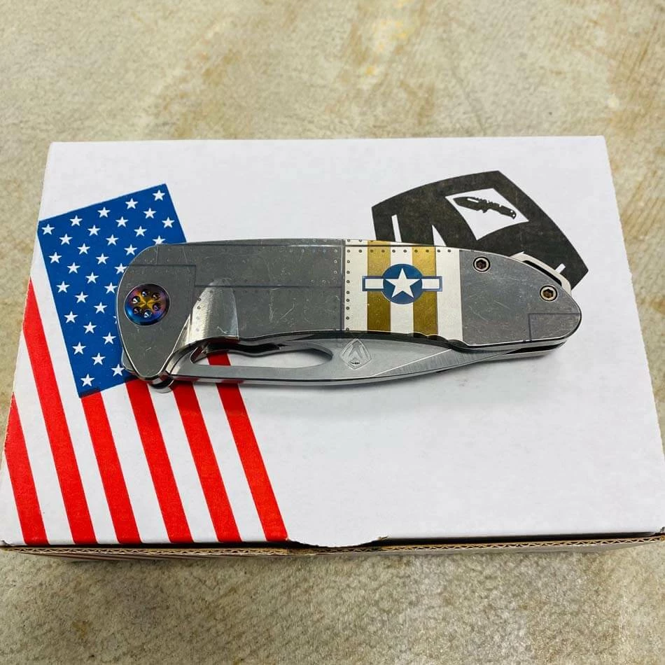 Medford On Belay S35VN Tumbled Blade 4.125" Star And Bars Rivets Knife Flamed Hardware Serial 201-089 - Image 8