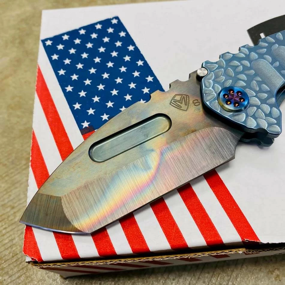 Medford Praetorian Genesis T S35VN Vulcan 3.3" Tanto Aquamarine Falling Leaf Handles Knife 012-089 - Image 3