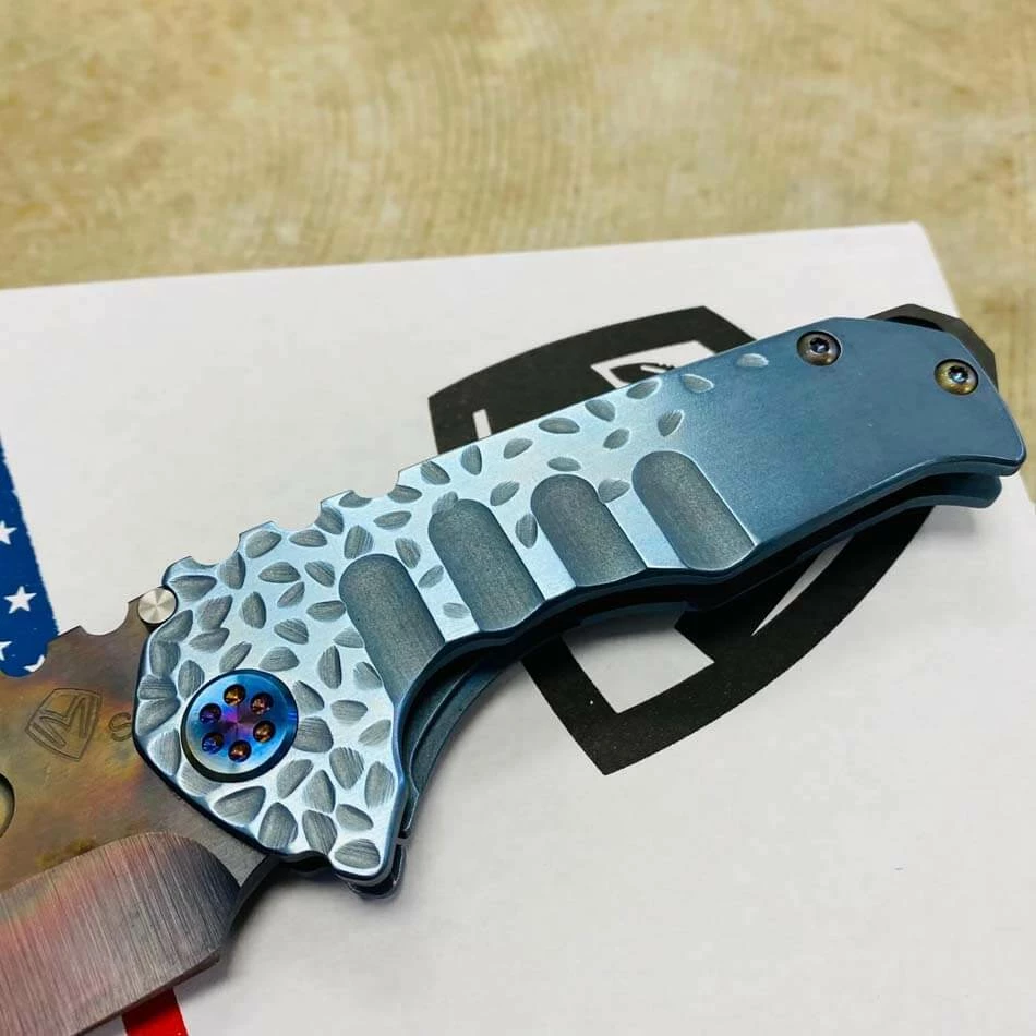 Medford Praetorian Genesis T S35VN Vulcan 3.3" Tanto Aquamarine Falling Leaf Handles Knife 012-089 - Image 4