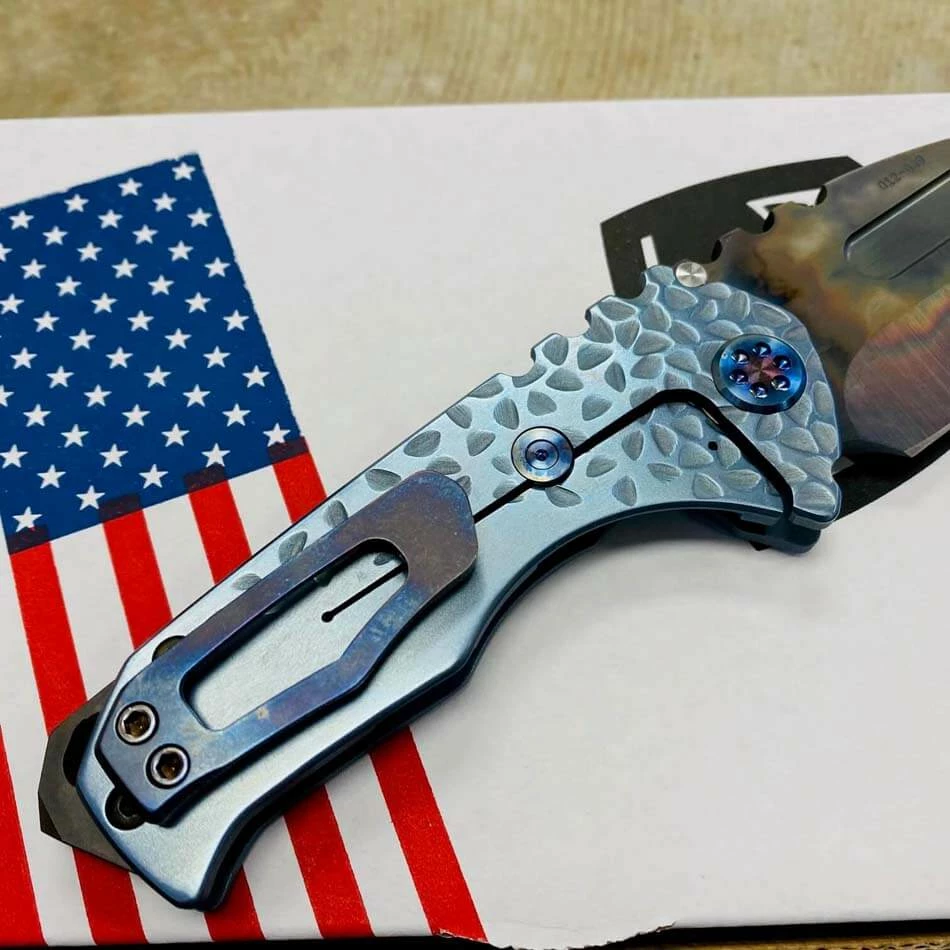 Medford Praetorian Genesis T S35VN Vulcan 3.3" Tanto Aquamarine Falling Leaf Handles Knife 012-089 - Image 7