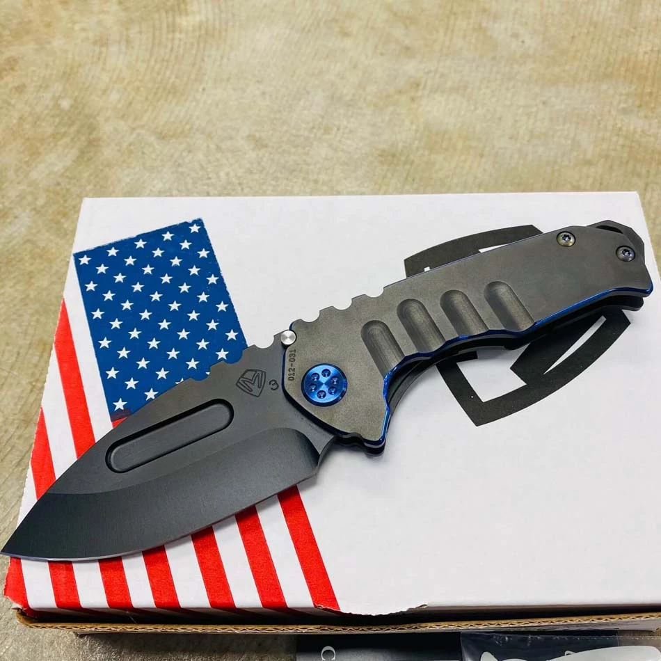Medford Praetorian Genesis T 3V PVD 3.3" Drop Point TRON Design PVD Handle Blue Pinstripping Knife 012-031 - Image 2