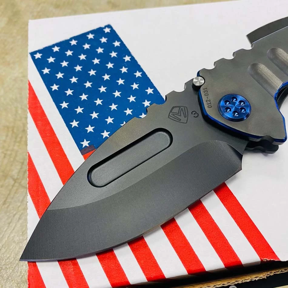 Medford Praetorian Genesis T 3V PVD 3.3" Drop Point TRON Design PVD Handle Blue Pinstripping Knife 012-031 - Image 3