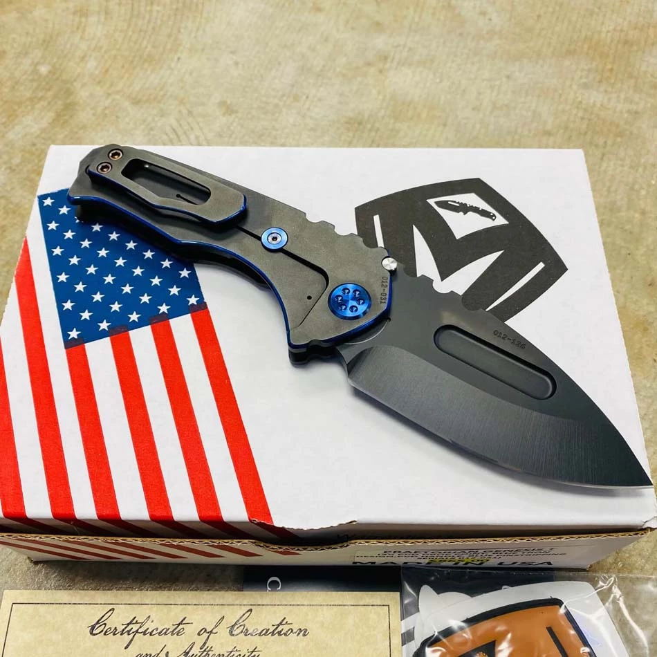 Medford Praetorian Genesis T 3V PVD 3.3" Drop Point TRON Design PVD Handle Blue Pinstripping Knife 012-031 - Image 5