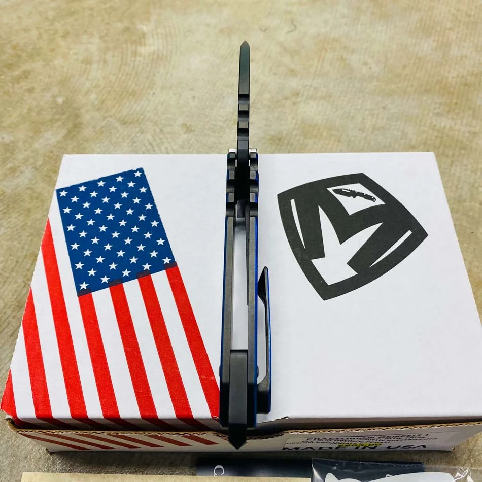 Medford Praetorian Genesis T 3V PVD 3.3" Drop Point TRON Design PVD Handle Blue Pinstripping Knife 012-031 - Image 8