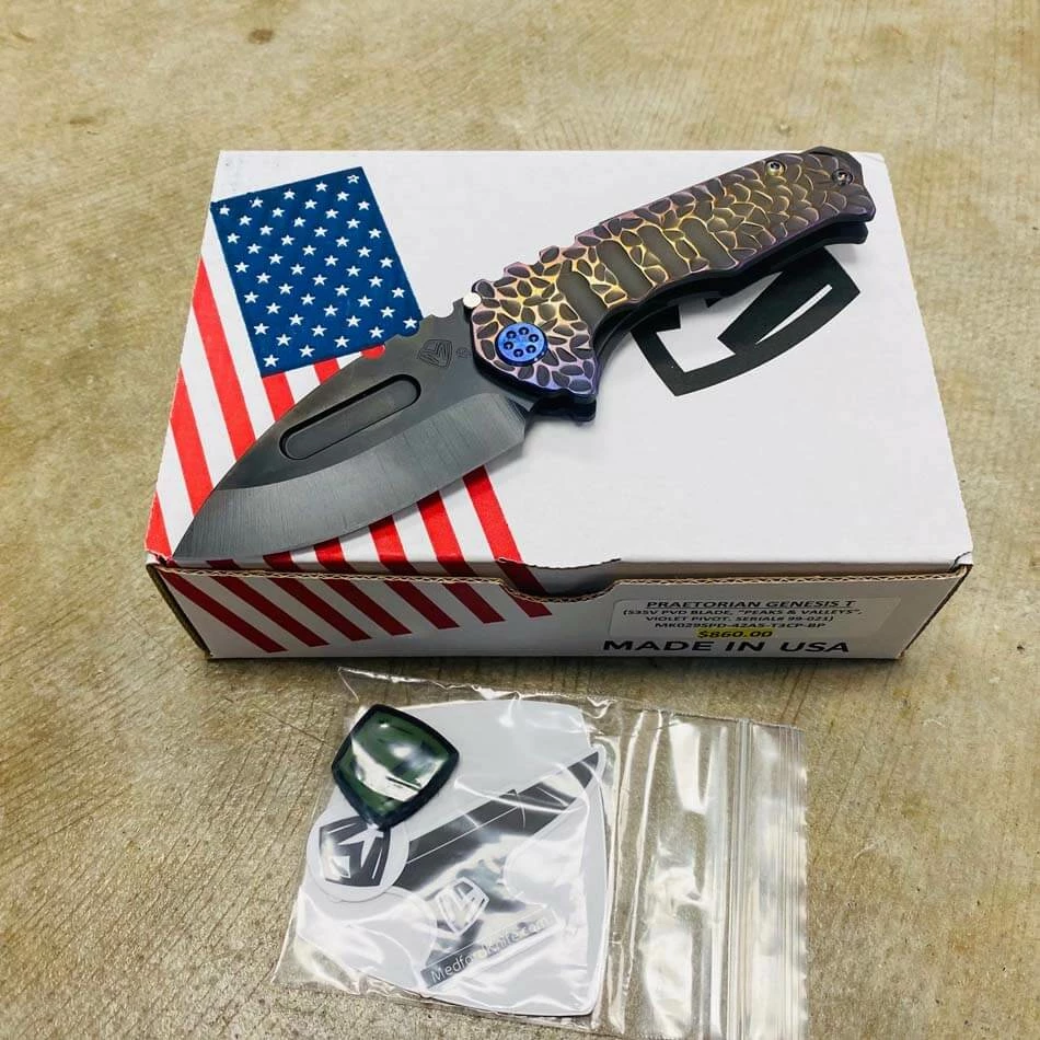 Medford Praetorian Genesis T S35VN PVD 3.3" Drop Point Blade Bronze Violet Peaks And Valleys Knife 99-021