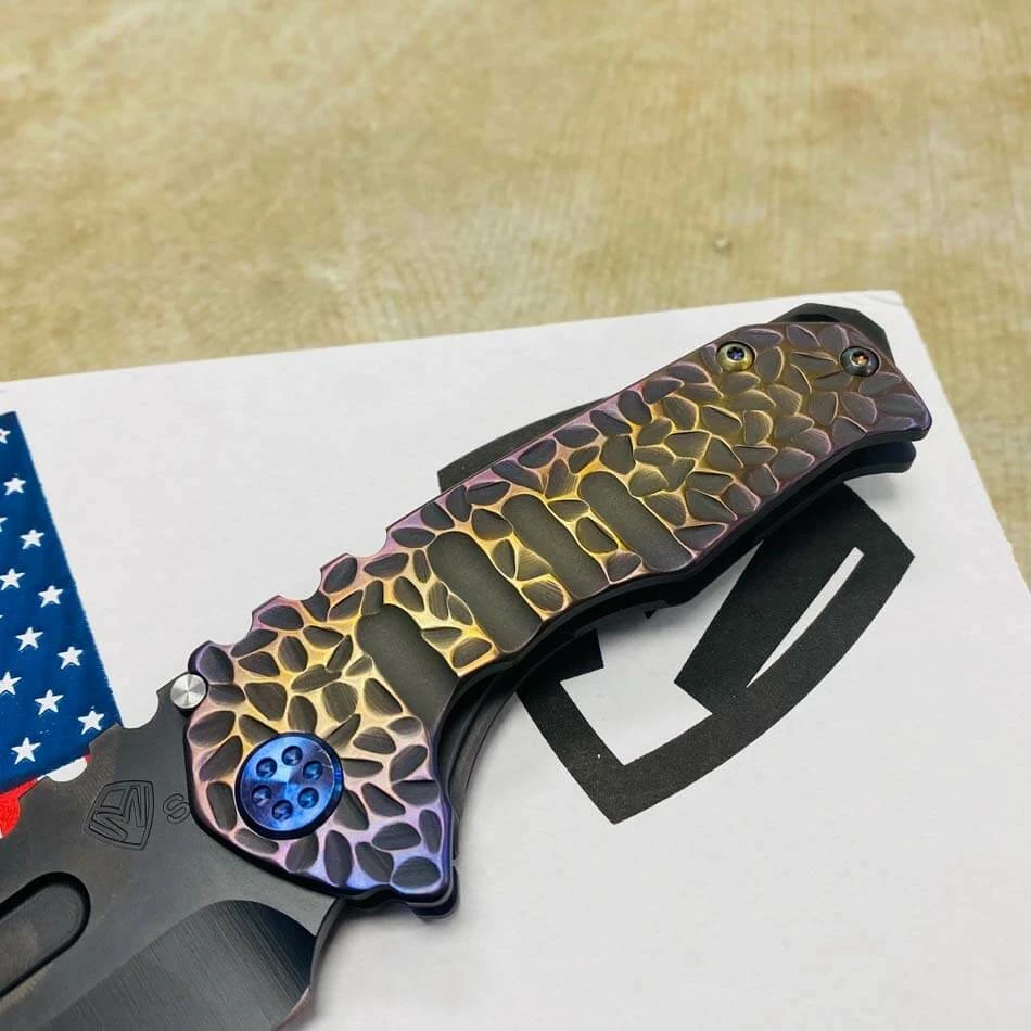 Medford Praetorian Genesis T S35VN PVD 3.3" Drop Point Blade Bronze Violet Peaks And Valleys Knife 99-021 - Image 4