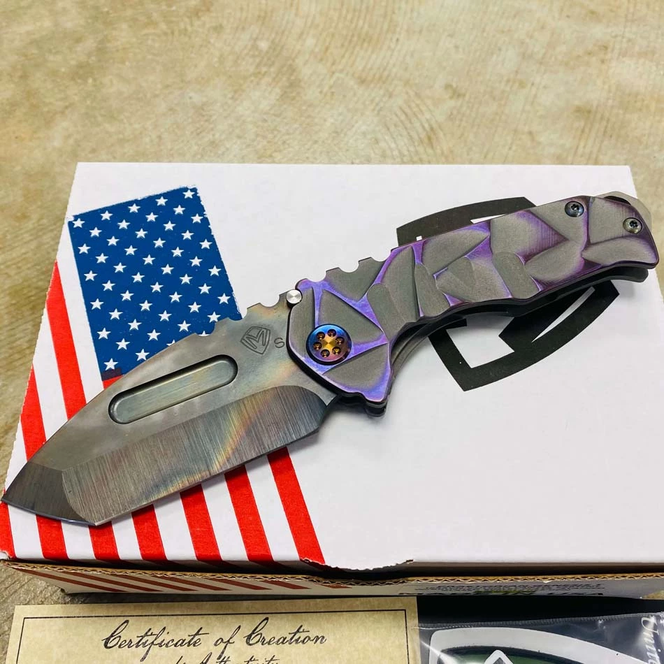 Medford Praetorian Genesis T S35VN Vulcan 3.3" Tanto Cement With Brushed Violet Flats Stained Glass Knife 012-090 - Image 2