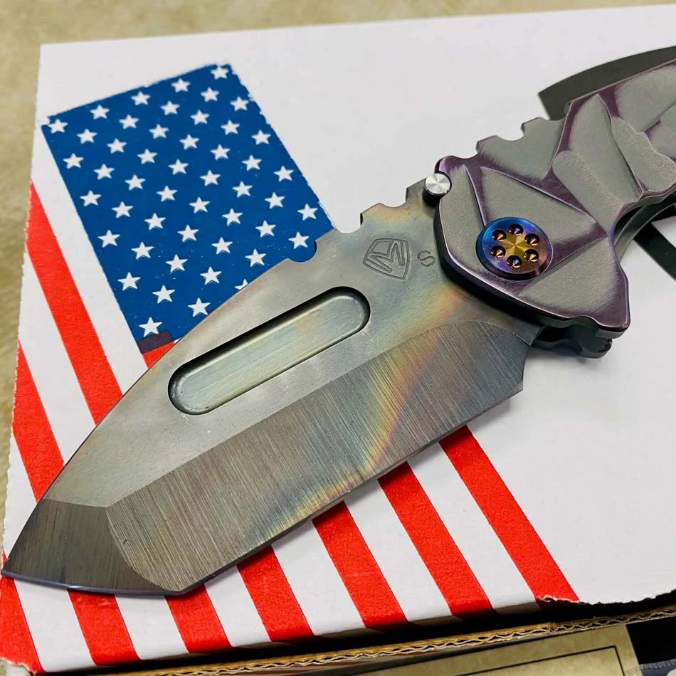 Medford Praetorian Genesis T S35VN Vulcan 3.3" Tanto Cement With Brushed Violet Flats Stained Glass Knife 012-090 - Image 3