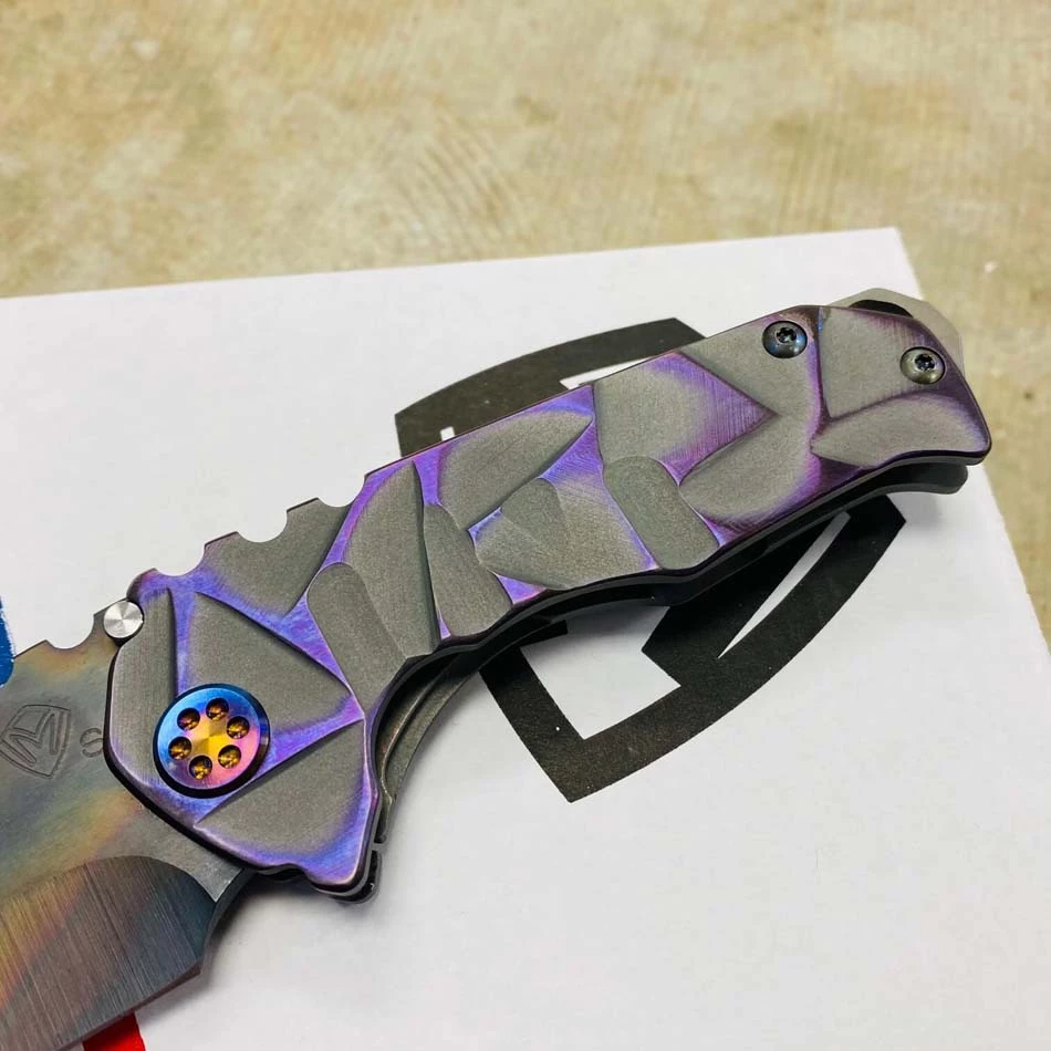 Medford Praetorian Genesis T S35VN Vulcan 3.3" Tanto Cement With Brushed Violet Flats Stained Glass Knife 012-090 - Image 4