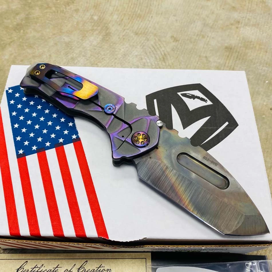 Medford Praetorian Genesis T S35VN Vulcan 3.3" Tanto Cement With Brushed Violet Flats Stained Glass Knife 012-090 - Image 5