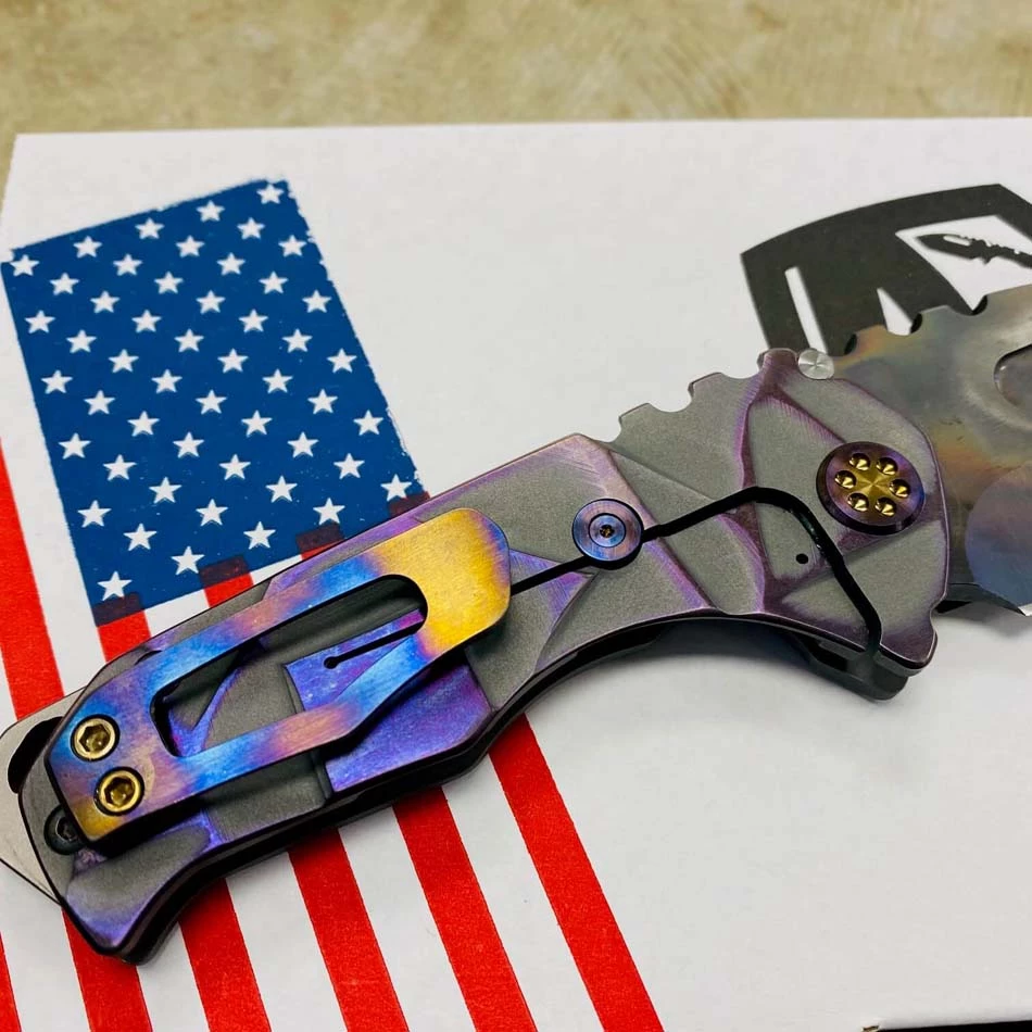 Medford Praetorian Genesis T S35VN Vulcan 3.3" Tanto Cement With Brushed Violet Flats Stained Glass Knife 012-090 - Image 7