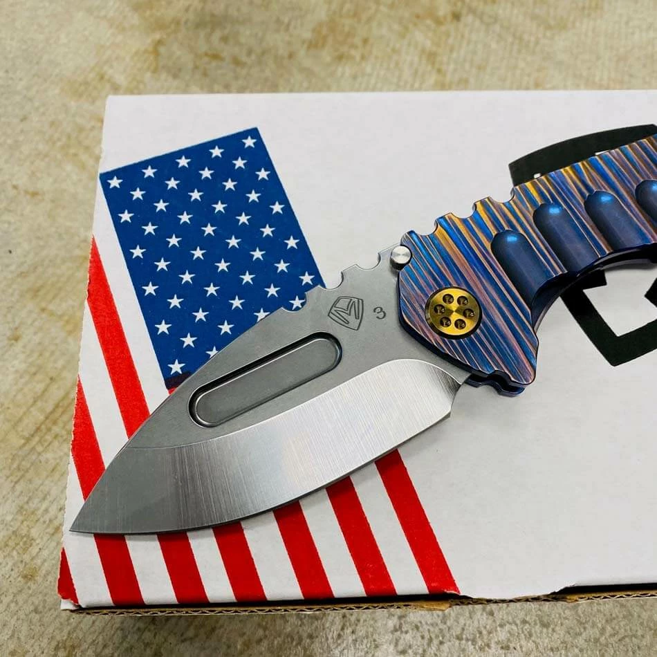 Medford Praetorian Genesis T 3V Tumbled 3.3" Drop Point Blue Violet With Bronze Fields Of Grass Handles Knife Serial 202-064 - Image 3