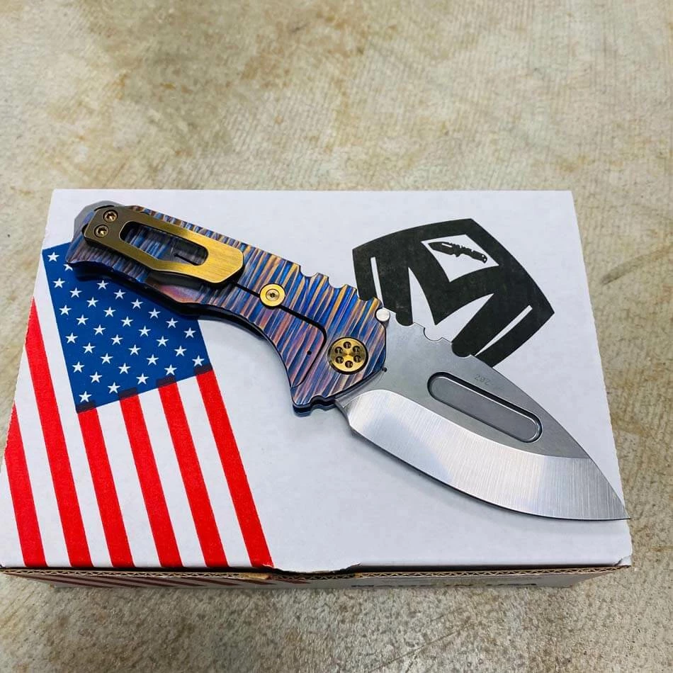 Medford Praetorian Genesis T 3V Tumbled 3.3" Drop Point Blue Violet With Bronze Fields Of Grass Handles Knife Serial 202-064 - Image 5