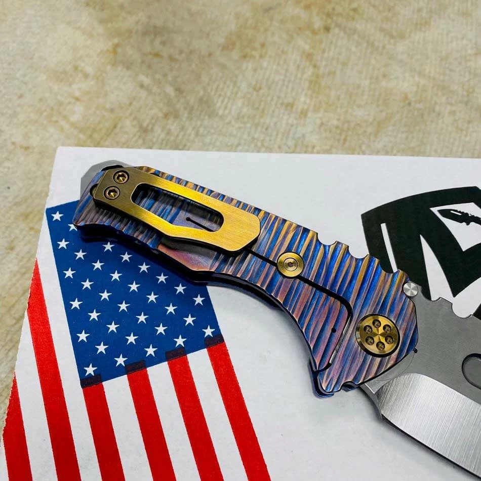 Medford Praetorian Genesis T 3V Tumbled 3.3" Drop Point Blue Violet With Bronze Fields Of Grass Handles Knife Serial 202-064 - Image 7