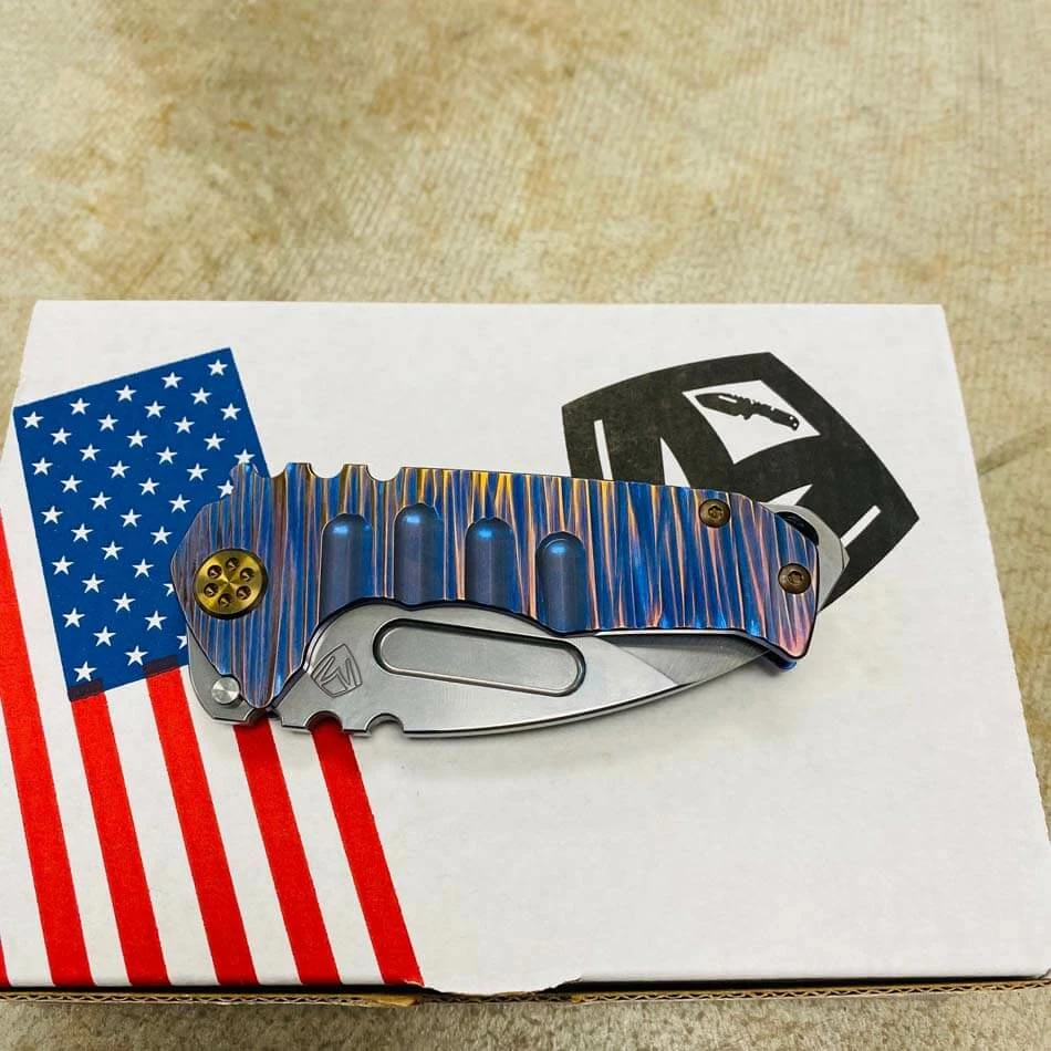 Medford Praetorian Genesis T 3V Tumbled 3.3" Drop Point Blue Violet With Bronze Fields Of Grass Handles Knife Serial 202-064 - Image 8