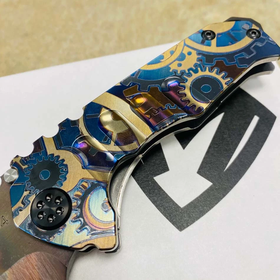 Medford Praetorian Genesis T S45VN Vulcan 3.3" Tanto Tumbled Steampunk Gears Handle, PVD Hardware Knife Serial 211-093 - Image 4