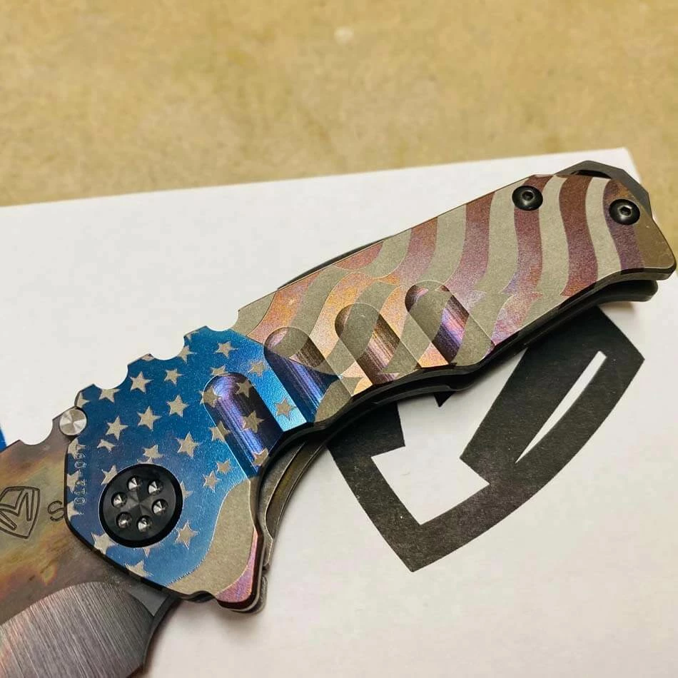 Medford Praetorian Genesis T S35VN Vulcan 3.3" Drop Point Dark Bronze American Flag Knife 012-097 - Image 4