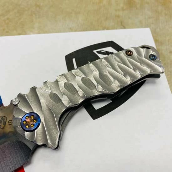 Medford Praetorian Genesis T S35VN Vulcan 3.3" Drop Point Engraved Fuller Grove Silver Predator Knife 010-089 - Image 4