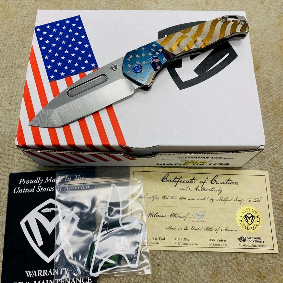 Medford Praetorian Slim 3.25" Tumbled Tanto American Flag Knife 304-051