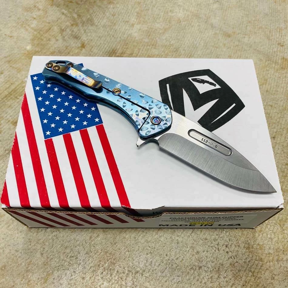 Medford Praetorian Slim Flipper 3.25" S35VN Drop Point Blade Aquamarine Falling Leaf Knife Serial 112-040 - Image 5