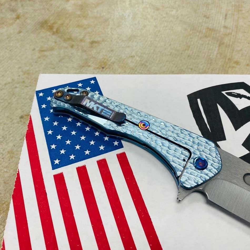 Medford Praetorian Slim Flipper 3.25" S35VN Drop Point Blade Aquamarine Water Ripples Knife Serial 112-077 - Image 7