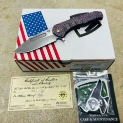 Medford Praetorian Slim Flipper 3.25" S35VN Drop Point Blade Bead Blasted Brushed Violet Peaks And Valleys Knife Serial 112-073