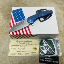 Medford Praetorian Slim Flipper 3.25" S35VN Drop Point Blade Dark Blue Handles Flamed Hardware Knife Serial 112-009