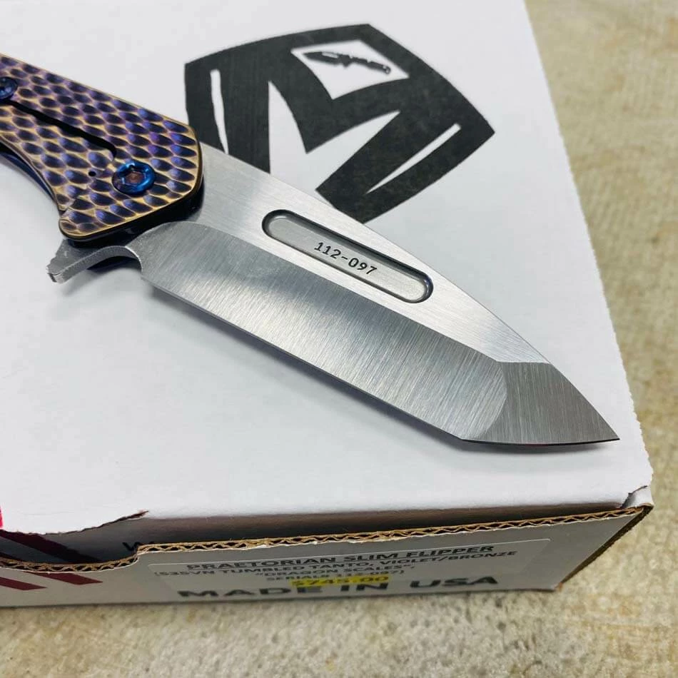 Medford Praetorian Slim Flipper 3.25" S35VN Tanto Blade Violet Bronze Dragon Scales Knife Serial 112-097 - Image 6