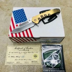 Medford Praetorian Slim Flipper 3.25" S35VN Satin Drop Point Blade Faced Bronze Handles Knife Serial 112-072