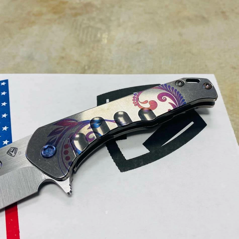 Medford Praetorian Slim Flipper 3.25" S35VN Satin Drop Point Blade Tumbled Filigree Handles Knife Serial 112-081 - Image 4