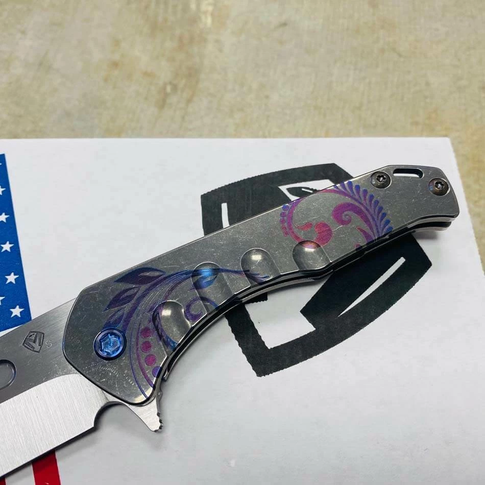 Medford Praetorian Slim Flipper 3.25" S35VN Satin Drop Point Blade Tumbled Filigree Handles Knife Serial 112-081 - Image 5