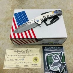 Medford Praetorian Slim Flipper 3.25" S35VN Tumbled Tanto Blade Silver Molon Labe Handles Knife Serial 112-103