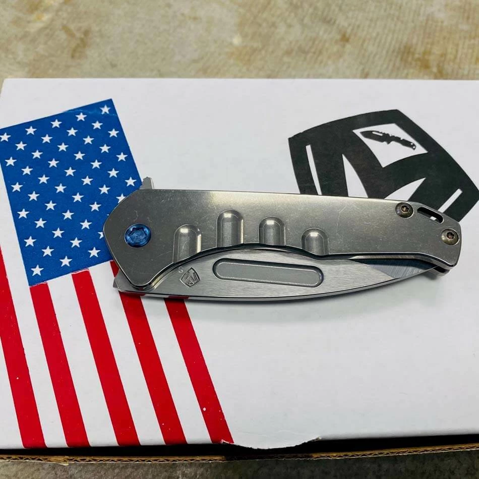 Medford Praetorian Slim Flipper 3.25" S35VN Tumbled Blade Terminator Blue Hardware Folding Knife Serial 111-010 - Image 8